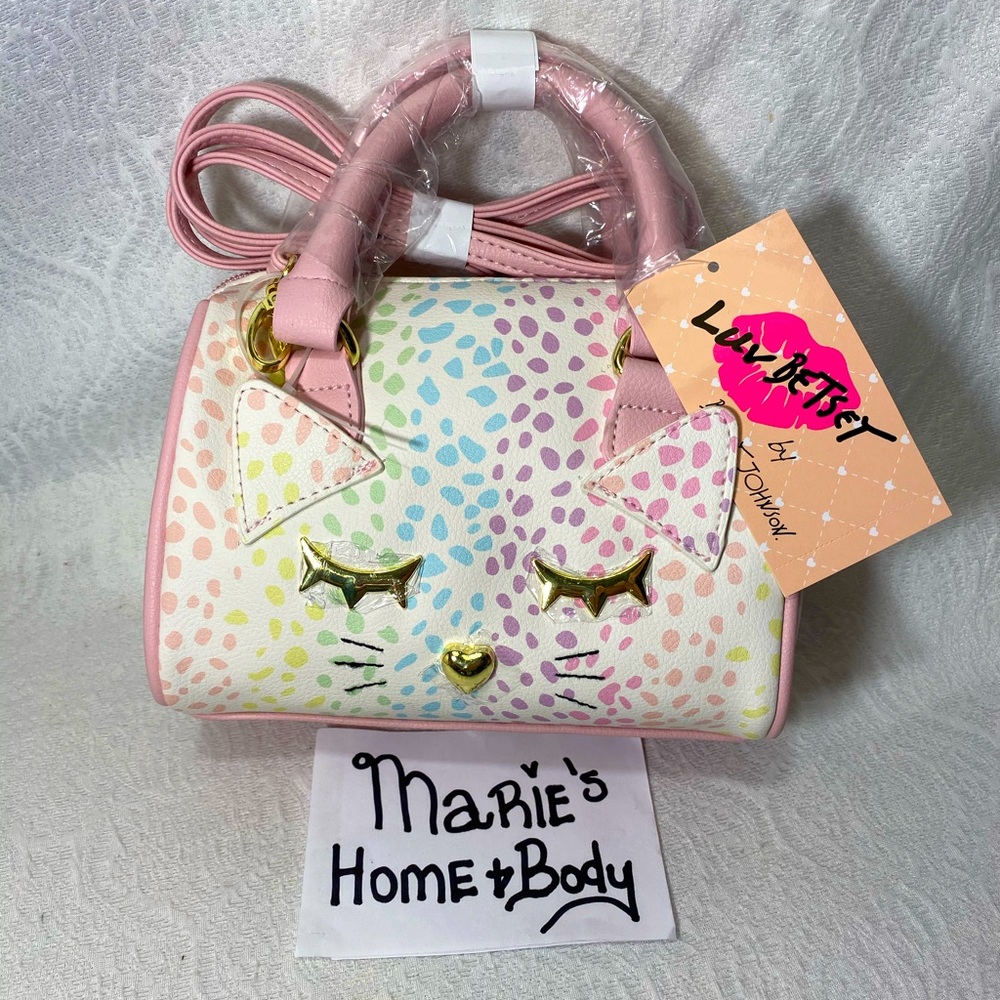 Betsey Johnson Luv Crossbody Mini small barrel hand bag purse kitty cat BNWT